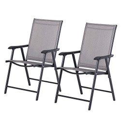 Outsunny Folding Outdoor Patio Chairs Set of 2 Stackable Portable for Deck, Garden, Camping and  ...