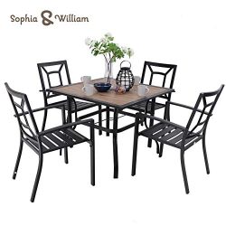 Sophia & William 5 Piece Outdoor Patio Dining Set Metal Table and Chairs Set with 37″  ...