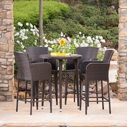 Christopher Knight Home Cassum Outdoor 5 Piece Multibrown Wicker 32.5 Inch Round Bar Table Set