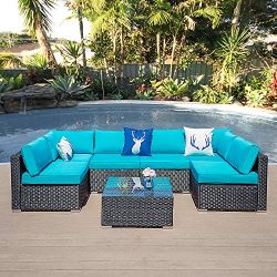 7 Piece Patio Furniture Set Outdoor Rattan All Weather Sectional Wicker Sofa Sets with Cushions