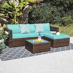 OC Orange-Casual 5 Pieces Outdoor Sofa Sectional Set Patio Furniture Sets All-Weather Brown PE W ...