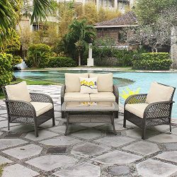 Wisteria Lane Outdoor Furniture Sets – 4 Piece Patio Conversation Set Wicker Sofa with Gla ...