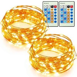 TaoTronics 33ft 100 LED String Lights Plug In 2 Pack Dimmable with Remote Control, Waterproof De ...