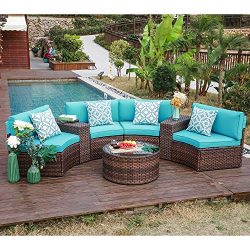 OC Orange-Casual Patio Furniture 7 Pcs Outdoor Half-Moon Sofa Set with Round Coffee Table, Brown ...