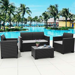 Tangkula 4-Piece Patio Furniture Set, Made in Italy Outdoor Wicker Conversation Set w/Removable  ...