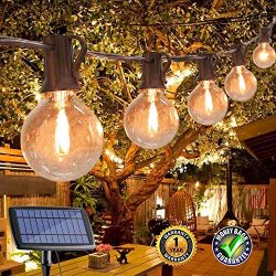 Upook 25FT G40 Solar String Lights with 25 Clear LED Bulbs, Outdoor Patio String Lights, Warm Wh ...