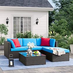 Tuoze 5 Pieces Patio Furniture Sectional Set Outdoor All-Weather PE Rattan Wicker Lawn Conversat ...