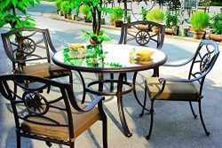 Darlee Ten Star Cast Aluminum 5 Piece Series 50 Glass Top Dining Table Set with Seat Cushions, 4 ...