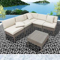 LOKATSE HOME 6 Pieces All-Weather Rattan Patio Sectional Sofa Set Wicker Outdoor Furniture with  ...