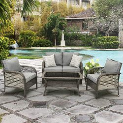 Wisteria Lane Outdoor Furniture Sets – 4 Piece Patio Conversation Set Wicker Sofa with Gla ...