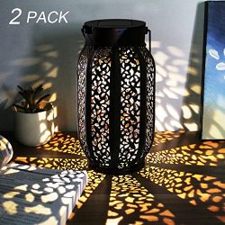 MAGGIFT 12 Lumens Hanging Solar Lights Outdoor Retro Hanging Solar Lantern with Handle, Brown, 2 ...