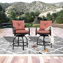 LOKATSE HOME Patio Stools Outdoor Swivel Bar Height Chairs Set of 2, 2, Red Cushion