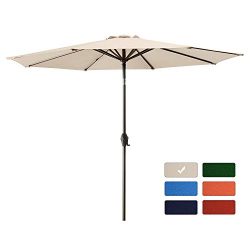 9′ Patio Umbrella Outdoor Table Market Umbrella with 8 Sturdy Ribs,Wing Vent,Push Button T ...