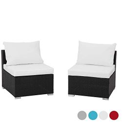 GREARDEN 2PCS PE Rattan Wicker Sofa Sets Patio Furniture Set Outdoor Sectional Coversation Sofa  ...