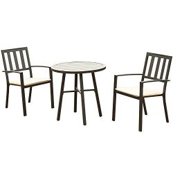 eclife Steel Patio Bistro Set Premium Outdoor Rust-Resistant 3 Piece Patio Set W/Table, Chairs,  ...