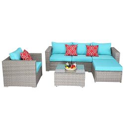 Do4U Patio Furniture Set 6-Piece Outdoor Lawn Backyard Poolside All Weather PE Wicker Rattan Ste ...