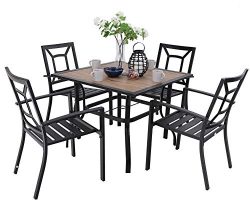 MFSTUDIO 5 Piece Patio Dining Set Metal Patio Armrest Dining Chairs and Larger Square Table Set, ...
