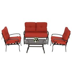 Oakmont Outdoor Furniture Patio Conversation Set Loveseat, 2 Chairs, Coffee Table with Cushion,  ...