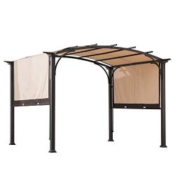 Sunjoy A106005400 Lindt 10 x 8 ft. Steel Arched Pergola with 2-Tone Adjustable Shade, Tan and Brown