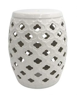 Ravenna Home Moroccan-Pattern Ceramic Garden Stool or Side Table, 16″H, Off-White