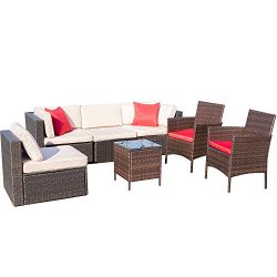 VICTONE 7 Pieces Patio Furniture Sets All-Weather Sectional Sofa Wicker Rattan Patio Conversatio ...