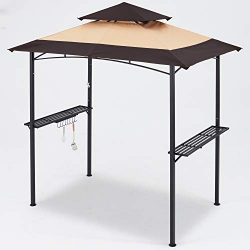 MASTERCANOPY Grill Gazebo 8 x 5 Double Tiered Outdoor BBQ Gazebo Canopy with LED Light (Brown St ...