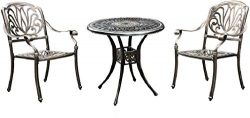 USSerenaY 3 Piece Cast Aluminum Bistro Set Outdoor Bistro Table Set Patio Furniture Sets with 2  ...