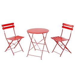 VINGLI Steel Patio Bistro Set, 3 Piece Folding Outdoor Patio Furniture Sets, Folding Patio Round ...