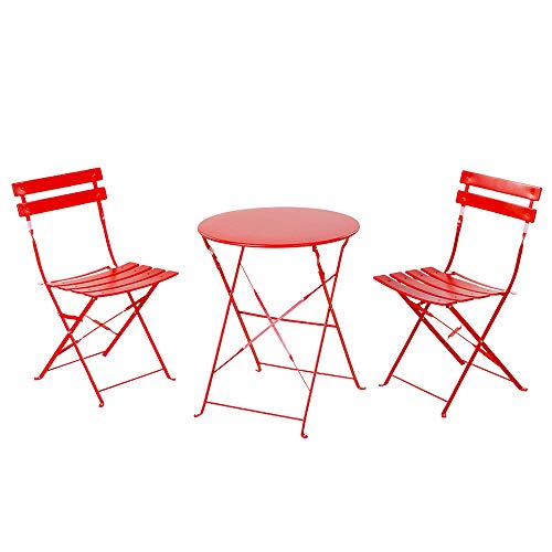 VINGLI Steel Patio Bistro Set, 3 Piece Folding Outdoor Patio Furniture