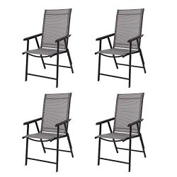 VINGLI Upgraded Set of 4 Folding Chairs with Arms, Portable Patio Chairs for Outdoor & Indoo ...