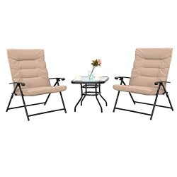 Sophia & William Padded Folding Bistro Set 3 PCS Adjustable Patio Reclining Lounge Chairs Ou ...