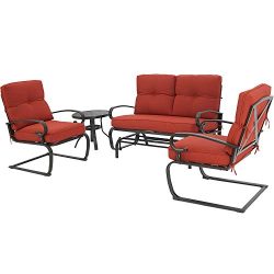 Oakmont Outdoor Furniture Patio Conversation Set Glider Loveseat, 2 Chairs with Coffee Table Spr ...