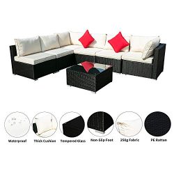 OVASTLKUY Outdoor Patio Rattan Wicker Sofa Sectional Furniture Set Patio Furniture (White 7pc)