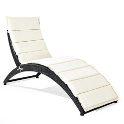 Tangkula Foldable Patio Lounge Chair, Outdoor Rattan Reclining Backrest Lounger Chair, Portable  ...