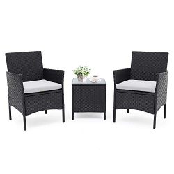 Patiomore 3 Pieces Outdoor Bistro Set Cushioned Furniture Set PE Wicker Patio Chairs with Coffee ...