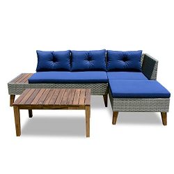 Patio Furniture Set – 3 Piece Outdoor Sectional Sofa Manual Weaving Wicker Rattan Patio Co ...