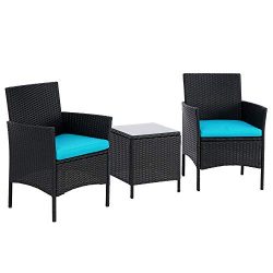 BonusAll 3 Pieces Patio Bistro Set Outdoor Furniture Sets Black Wicker Patio Chairs with Coffee  ...