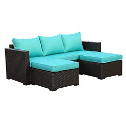 Outdoor PE Wicker Sofa Set – 3 Piece Patio Rattan Garden Conversation Couch Furniture with ...