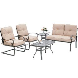 Incbruce 5Pcs Outdoor Indoor Patio Furniture Conversation Sets Loveseat and Spring Motion Chairs ...