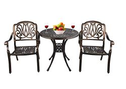 Grepatio 3 Piece All Weather Cast Aluminum Dining Set – 2 Patterned Back Chairs, 1 Bistro  ...