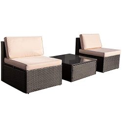 VICTONE 3 Pieces Patio Furniture Sets All-Weather Sectional Sofa Wicker Rattan Patio Conversatio ...