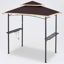 MASTERCANOPY Grill Gazebo 8 x 5 Double Tiered Outdoor BBQ Gazebo Canopy with LED Light Brown wit ...