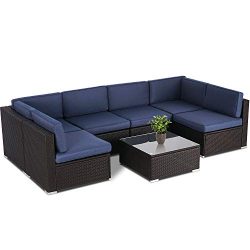 SUNCROWN Outdoor Patio Furniture 7-Piece Sofa Set Brown Wicker, Washable Seat Cushions with YKK  ...