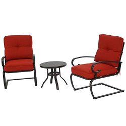 BonusALL Outdoor 3-Patio Bistro Sets Springs Metal Motion Chairs and Round Table Set with Wrough ...