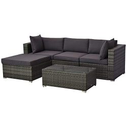 Outsunny 5 Piece Outdoor Patio PE Rattan Wicker Sofa Sectional Furniture Set