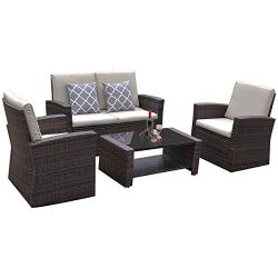 YITAHOME 5 Piece Outdoor Patio Furniture Sets, Garden Conversation Wicker Sofa Set, Outdoor Indo ...