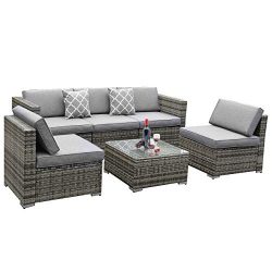 YITAHOME 6 Piece Outdoor Patio Furniture Sets, Garden Conversation Wicker Sofa Set, and Patio Se ...