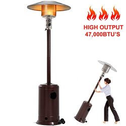 47000BTU Commercial Gas Standing Patio Heater LP Propane Heater Garden Tall Outside Outdoor Heat ...