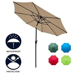 Sunnyglade 9Ft Patio Umbrella Outdoor Table Umbrella with 8 Sturdy Ribs (Tan)