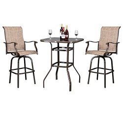 VINGLI 3PCS Patio Bar Set Swivel Bar Stools Set, Upgraded Outdoor Bistro Set, 360 Degree Swivel  ...